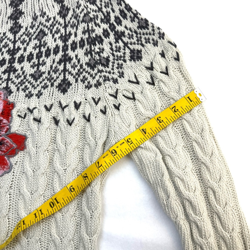 Anthropologie Cream Cable-Knit Sweater with Floral Embroidery - Picture 8 of 15